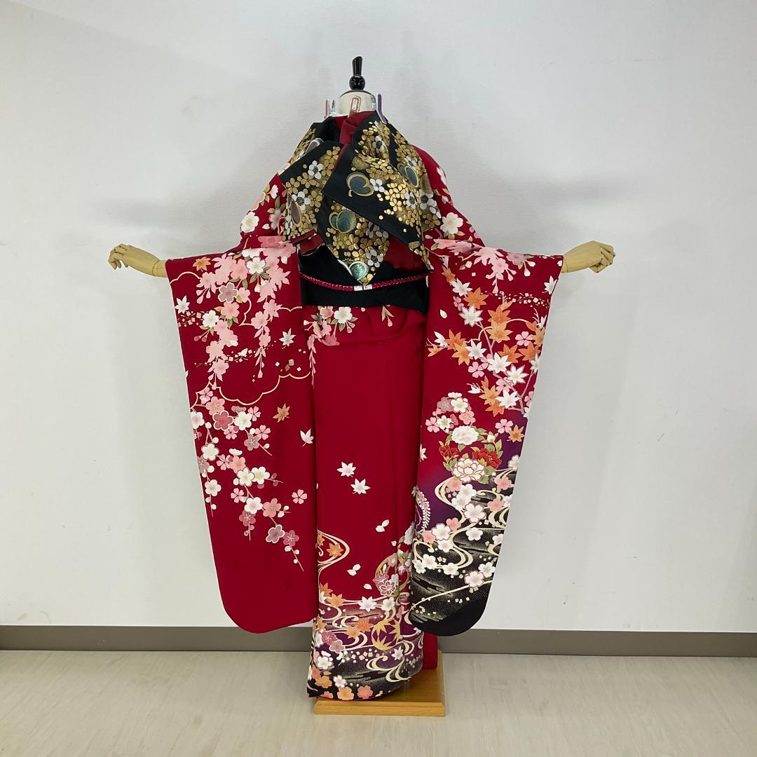 正絹お振袖　S～Mサイズ　赤 正絹　美品