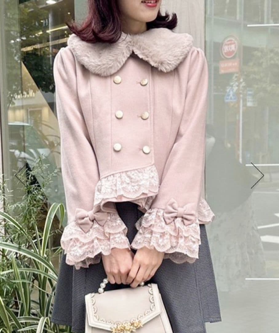 axes femme 裾レースショートコート ピンク M アクシーズファム