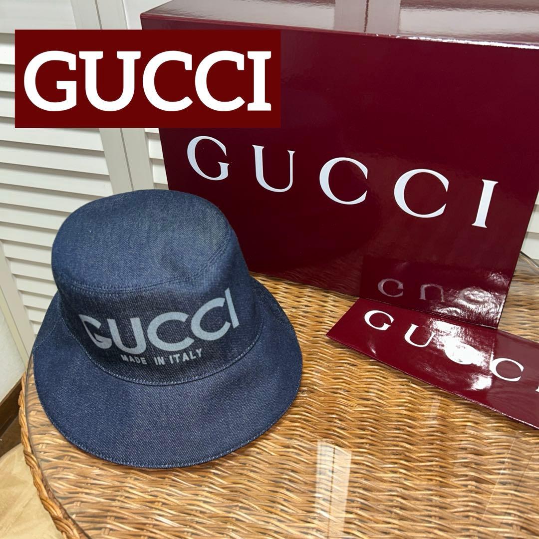 GUCCI グッチ レザーデニムバケットハット