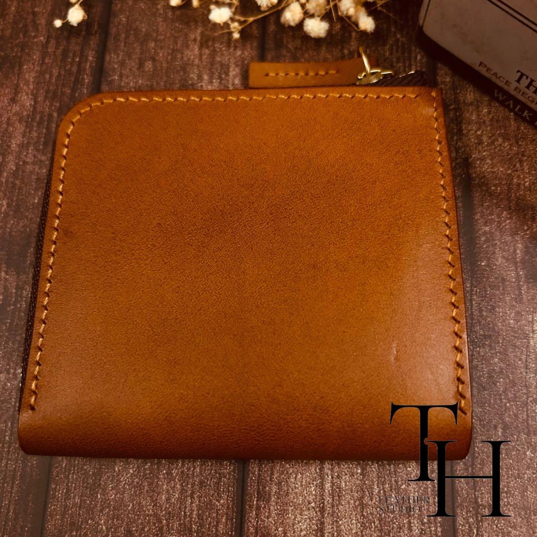 イタリアンレザー　ヌメ革　L字ファスナーウォレット　ライトブラウン　コンパクト