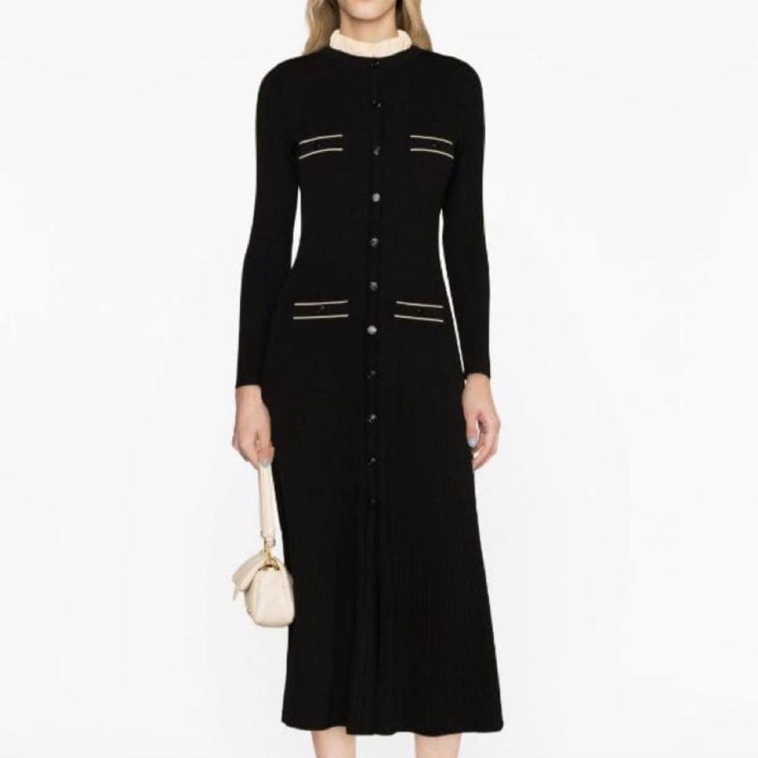 【美品】Sandroサンドロ/リブニットロングワンピース黒34