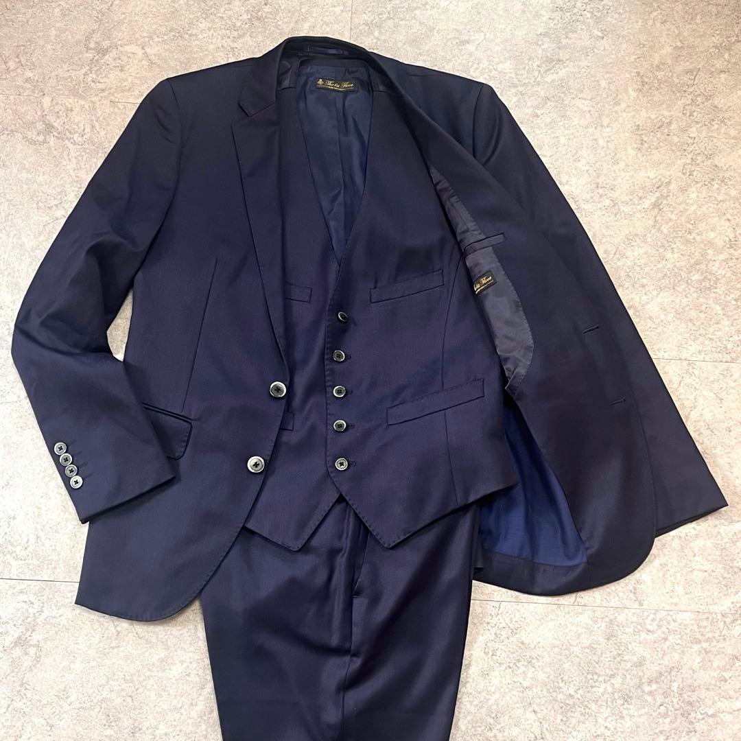 ナノユニバース スリーピース セットアップ シルク 光沢感 ネイビー　46