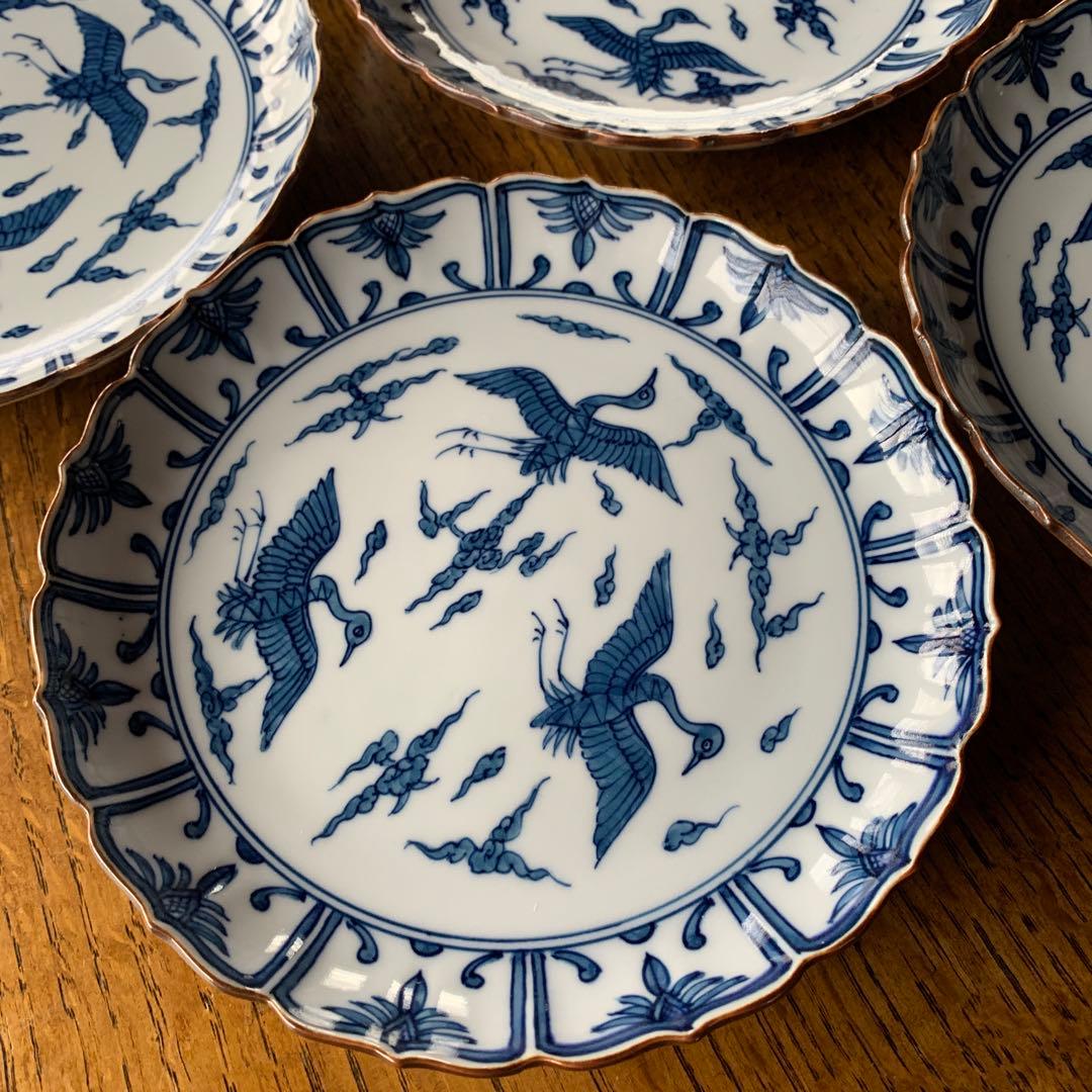 源右衛門　有田焼　古伊万里　吉祥柄　雲鶴　染付　銘々皿5枚　新品未使用品