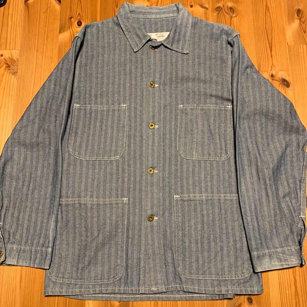 UNIVERSAL OVERALLヘリンボーンストライプデニムカバーオール 40