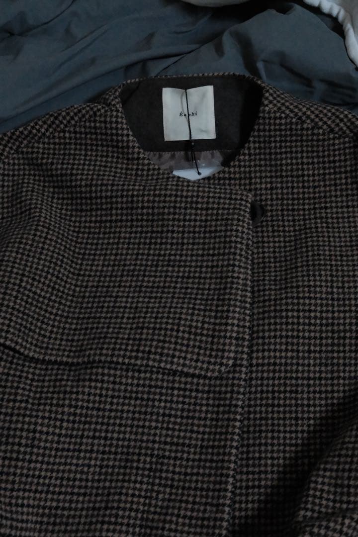 【新品未使用】Eaphi no collar wool check coat