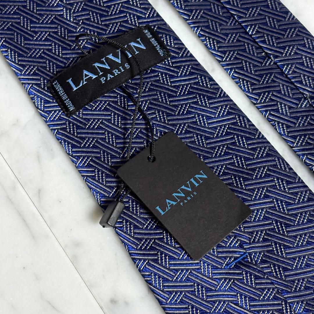 LANVIN ネクタイ ネイビー系 パターン柄 光沢