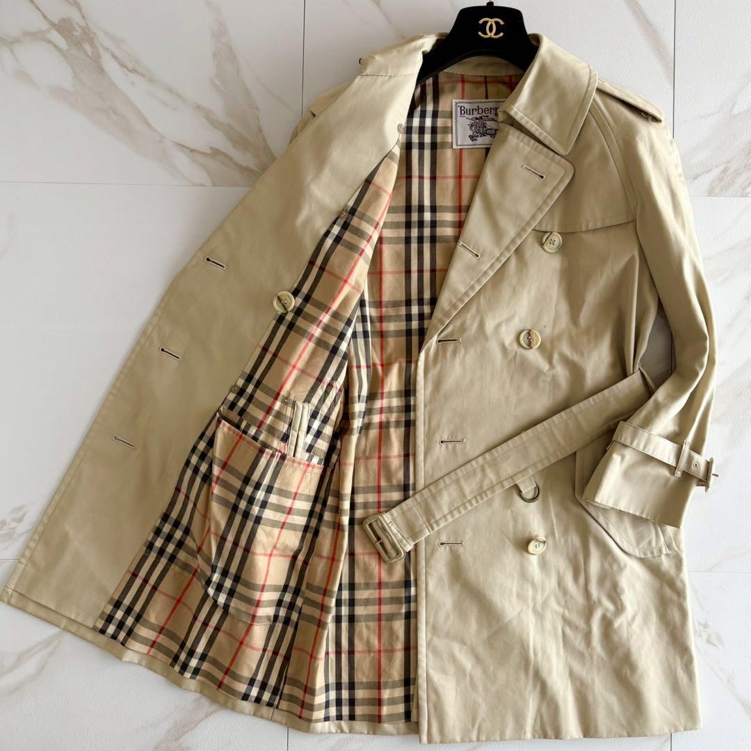 人気◆バーバリー ベルト付き トレンチ コート ホワイトベージュ M相当
