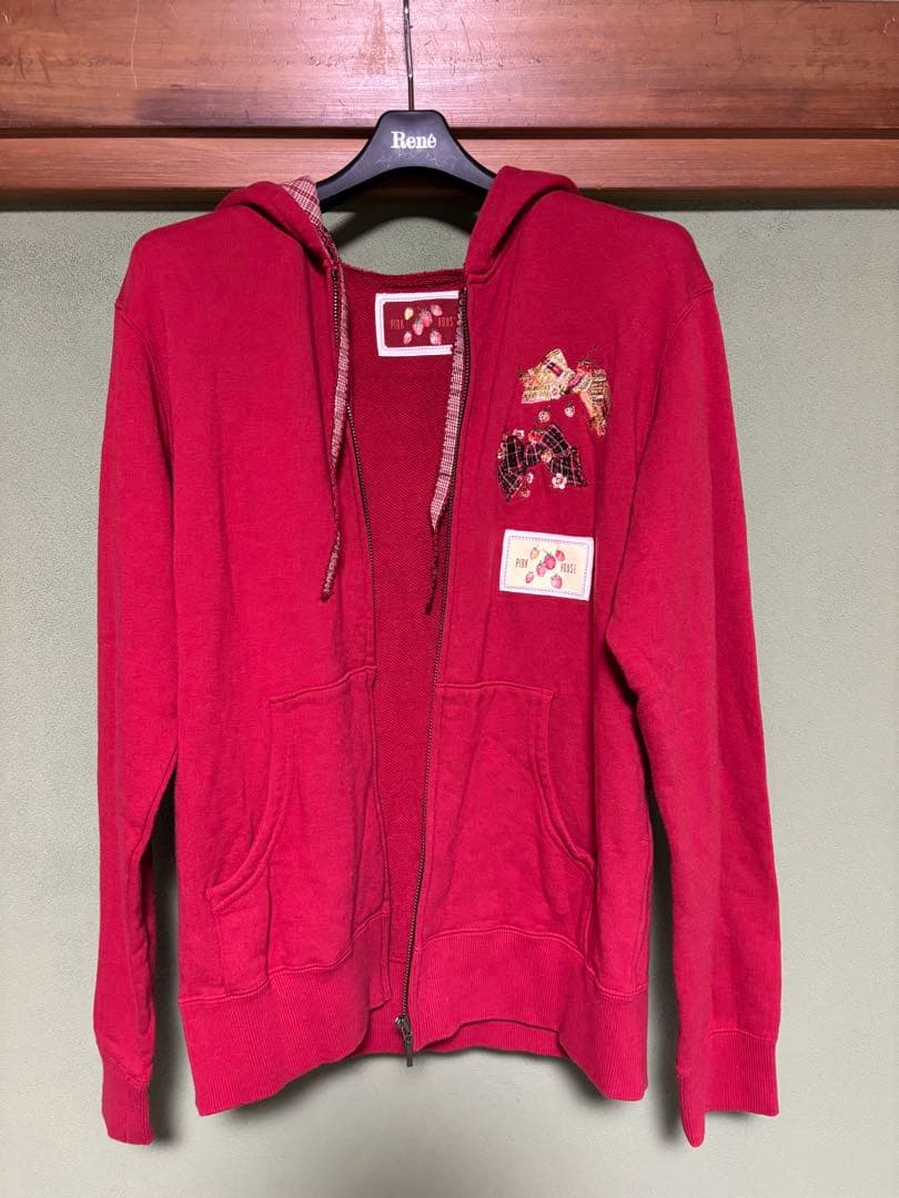 PINK HOUSE 赤 花柄 ジップアップパーカー