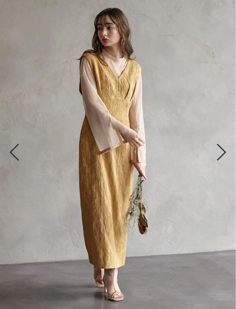 チュールブラウス付きジャカードIラインドレス