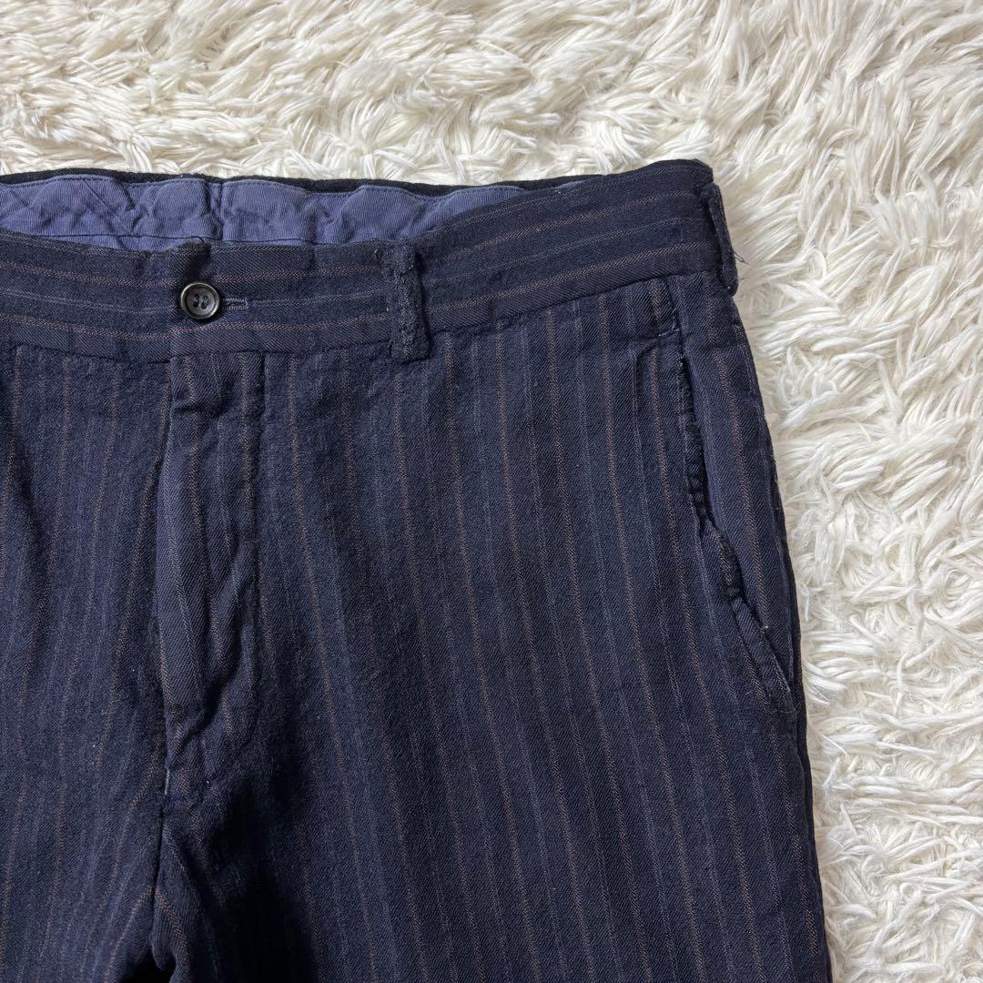 コムデギャルソンオム スラックス 縮絨ウール ストライプ ネイビー