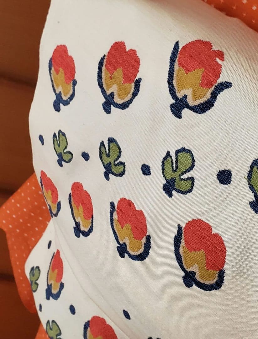 【着物帯＊セット】オレンジカラーの紬　十字絣　袋帯　正絹