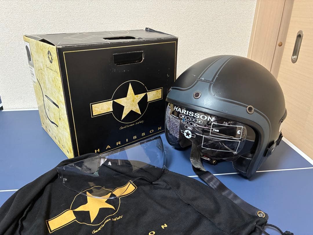 マットブラック ジェットヘルメット スモークシールド付き　ハリソン