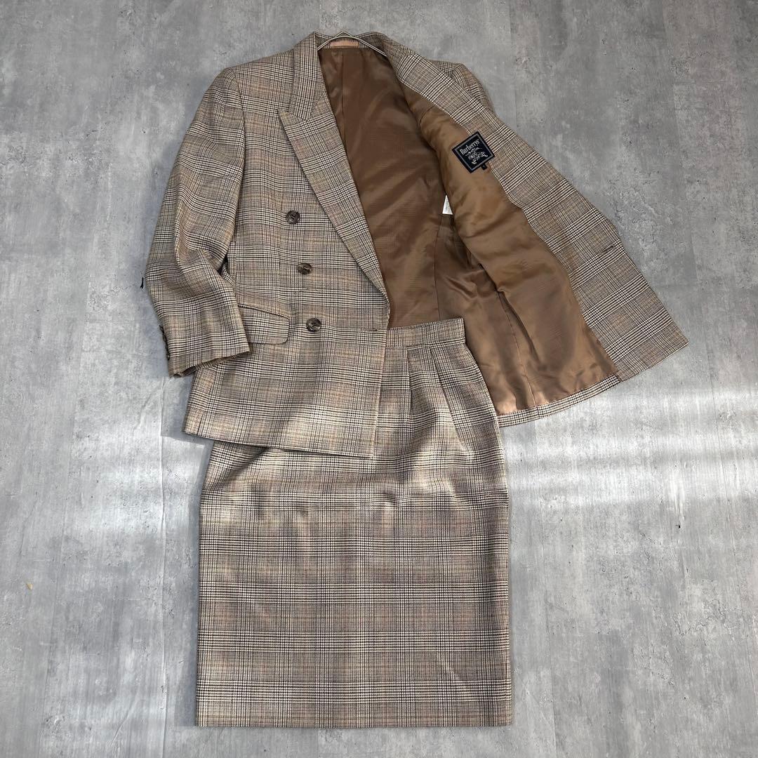 美品 バーバリーズ レディース ダブルスーツ スカート 上下 7号 シルク混