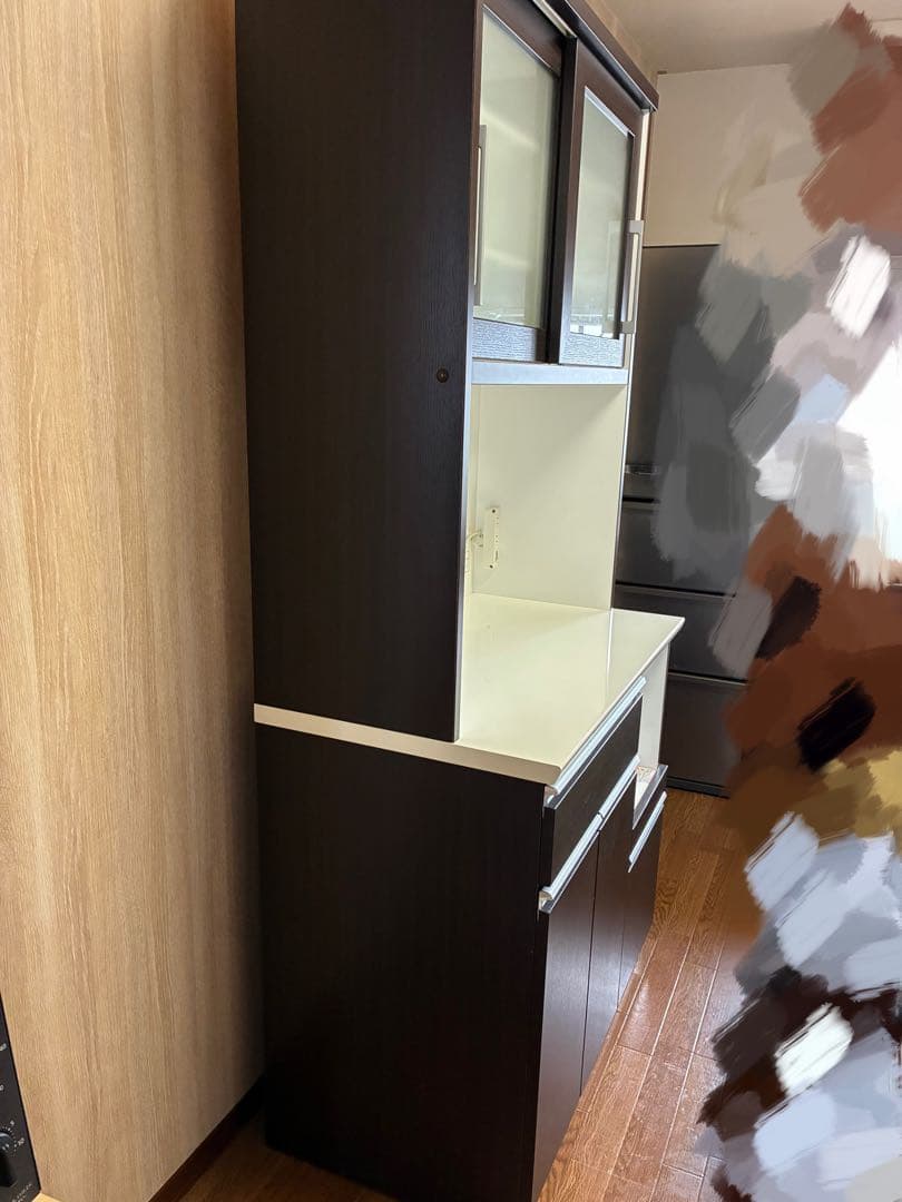 【期間限定】キッチンボード幅90cm ダークブラウン 食器棚 レンジボード収納付