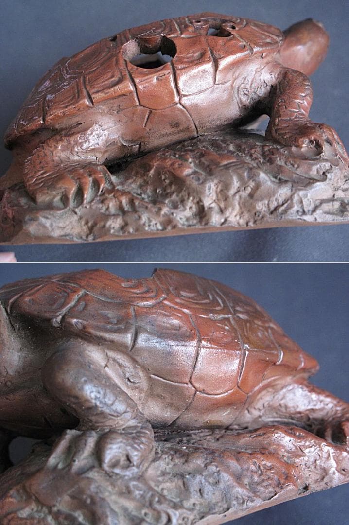 値下げ‼️ 時代!! 天保赤備前『亀に仙人香炉』珍しい細工物　高13㎝