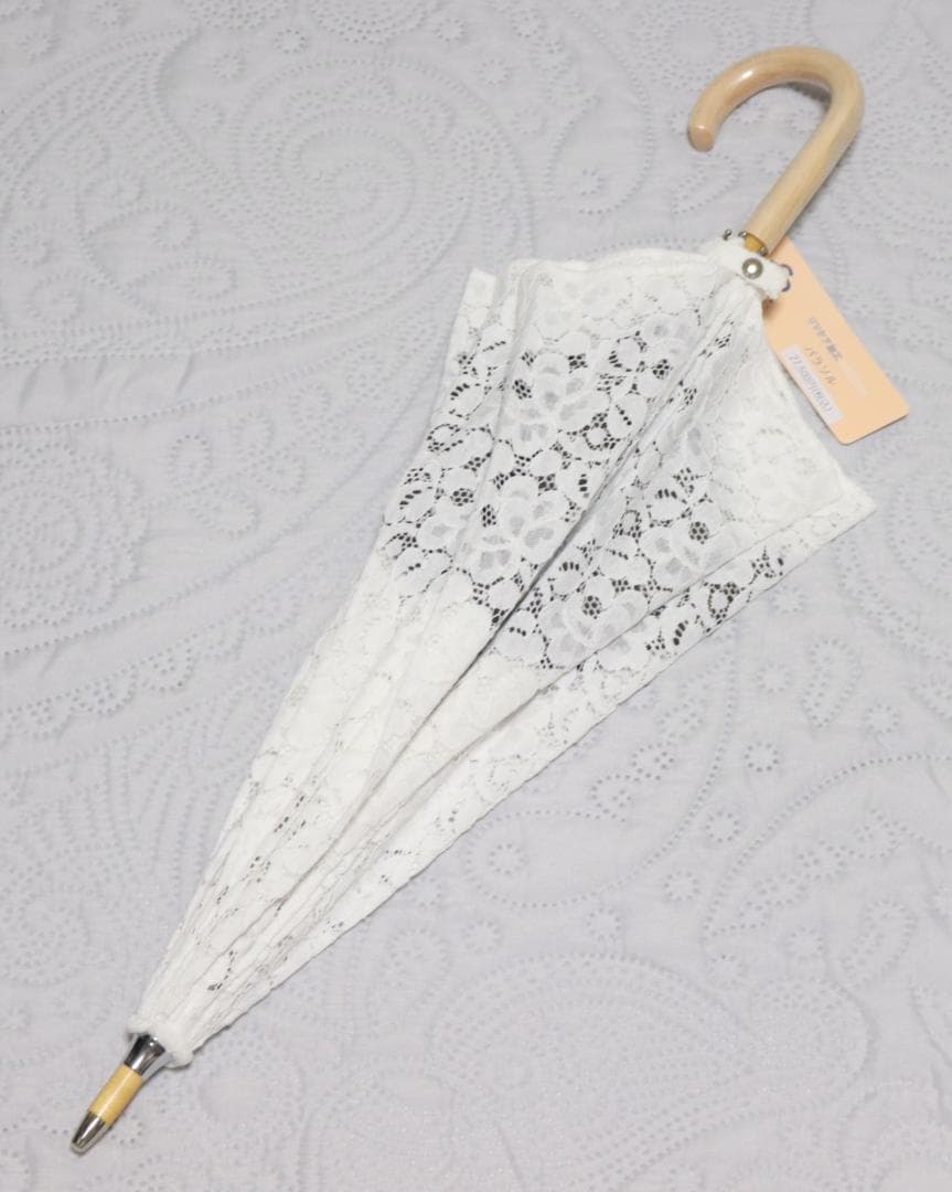 27,500円新品【長傘 日傘】綿100％ 繊細フラワー総レース かわず張り 白