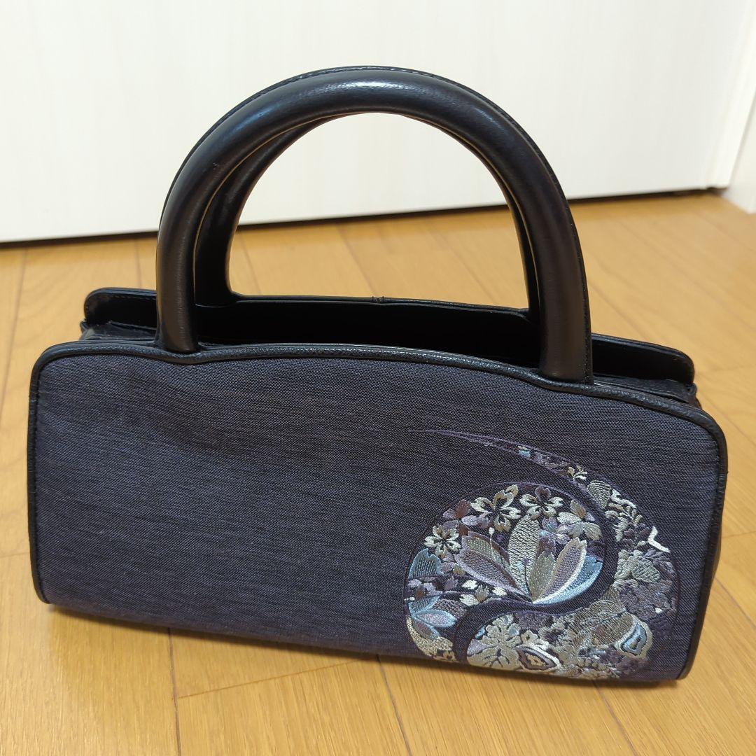★じゅりりん＞❁⃘*.゜和装用バッグ ダークグレー 花柄刺繍❁⃘*.゜