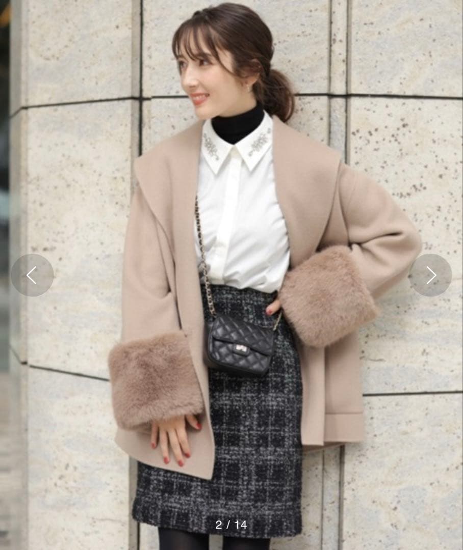 【apuweiser-riche】袖ファーショートリバーコート