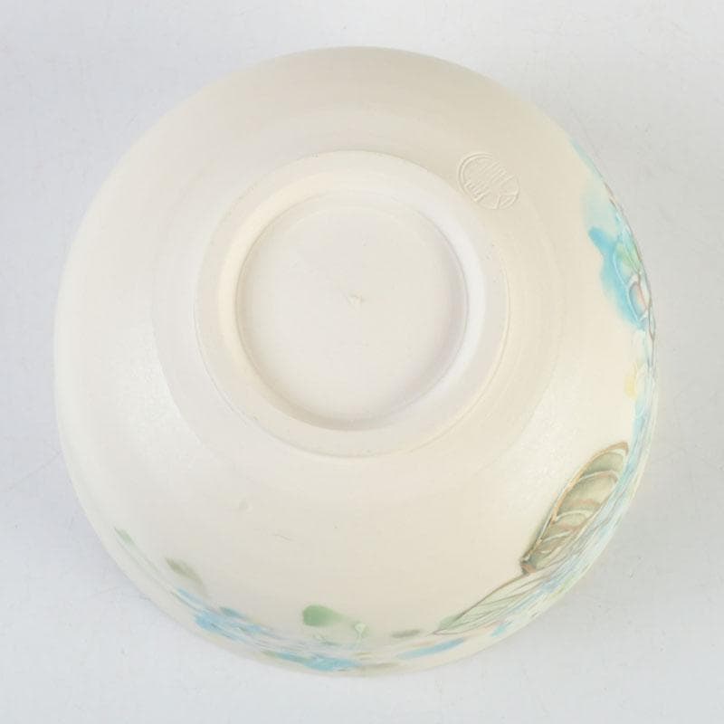 茶道具　京焼　橋本永豊作　色絵　紫陽花文　イッチン茶碗　共箱　V　9650