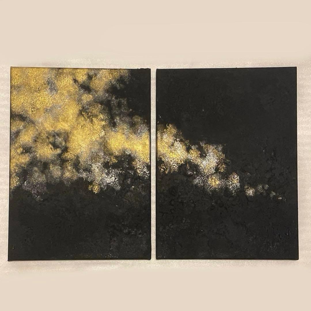 lovepipipi｜黒と金のテクスチャーアート2枚組｜絵画・現代アート