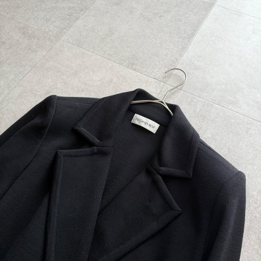 イヴサンローラン　テーラードジャケット　金ボタン　ロゴ　黒　ダブル　M　ウール
