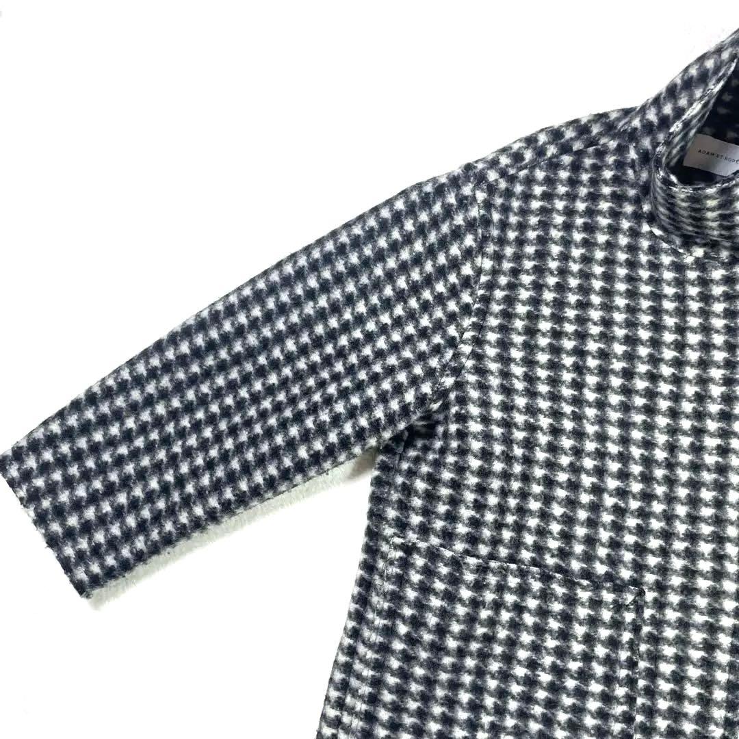 ADAM ET ROPE スタンドカラー コート ウール混 千鳥格子 フリー