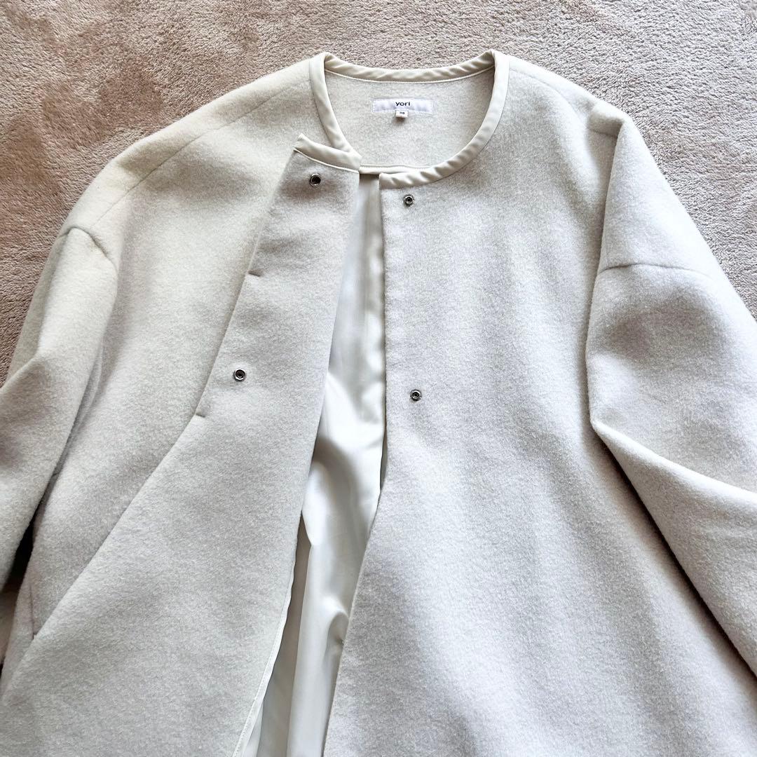 【Yori】アンゴラ混　ウール　ショートコート　オフホワイト　38