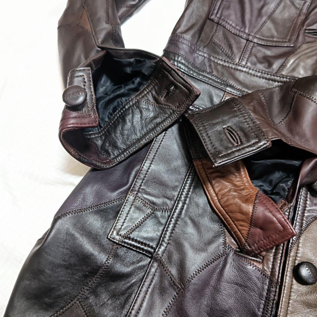 コーチCOACHアップサイクルパッチワークラムレザートレンチコートXS