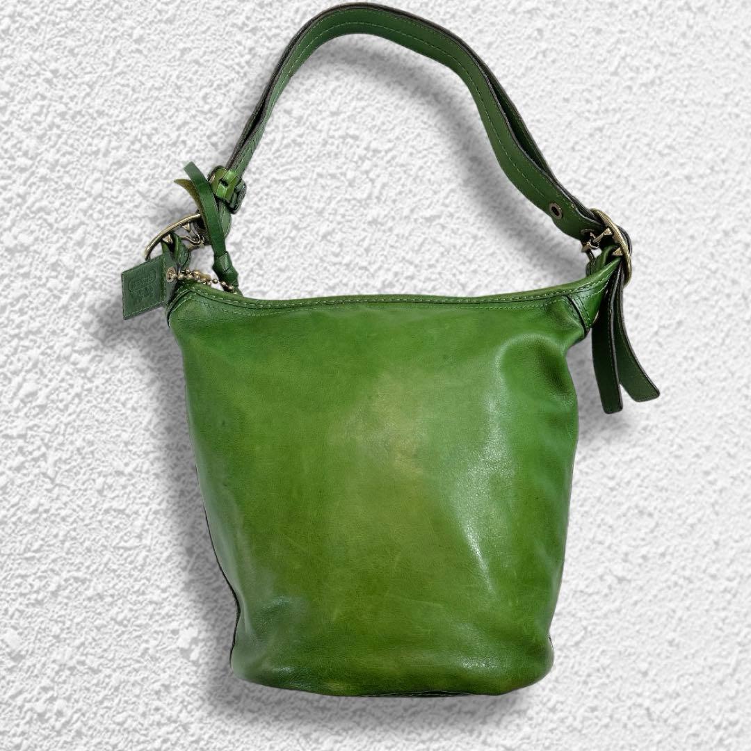 【希少色】コーチ　2wayバケツ型　オールレザー　ショルダーバッグ　グリーン