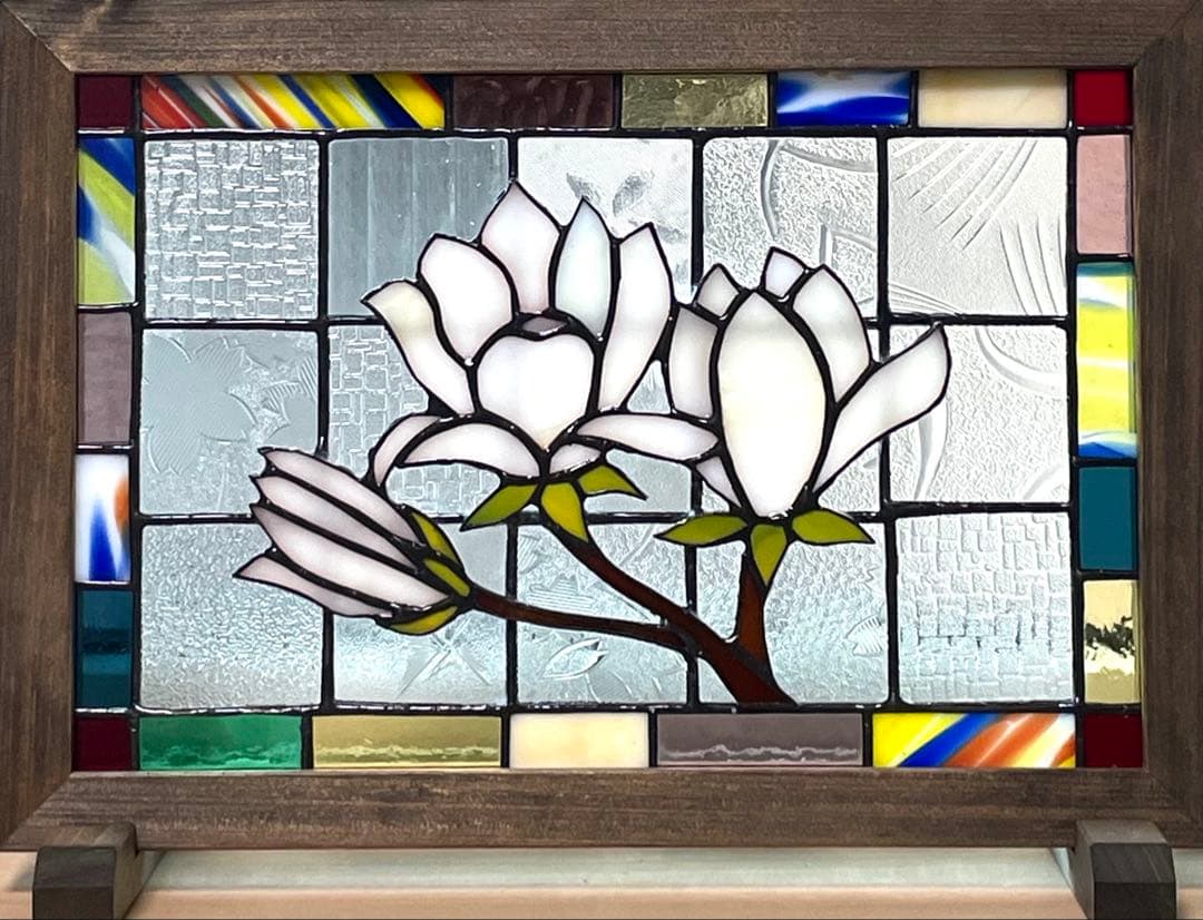 ステンドグラスパネル【白木蓮】和モダン