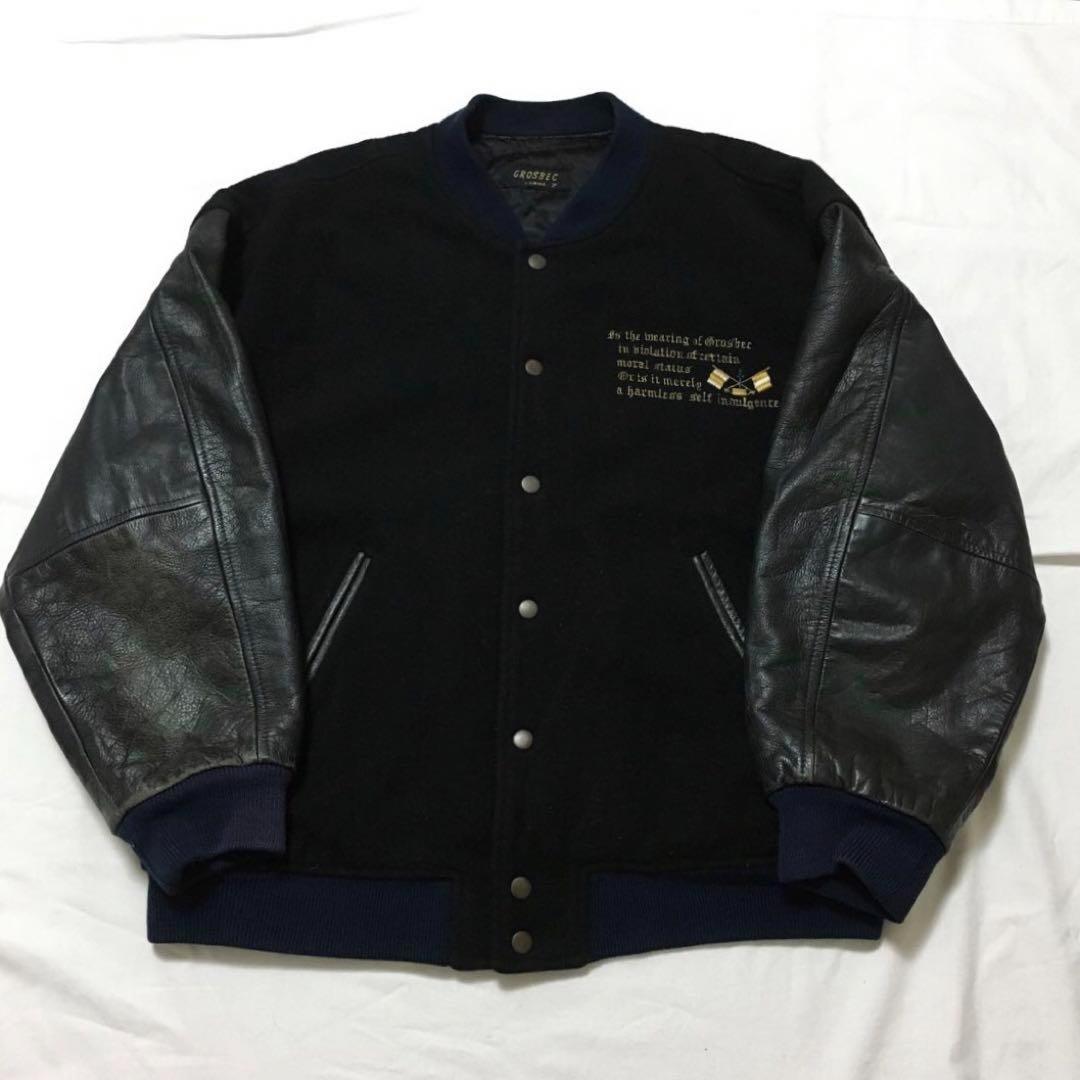 【個性派古着】激レア！ヴィンテージ スタジャン　豪華刺繍入り　リブ牛革　黒