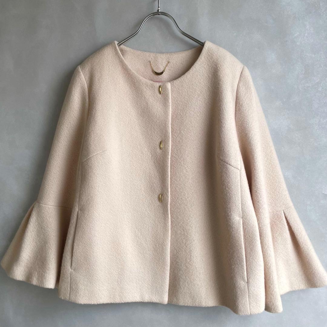 美品✨ローズティアラ　大きいサイズ46 ウールアンゴラ　フレア袖コート　薄ピンク