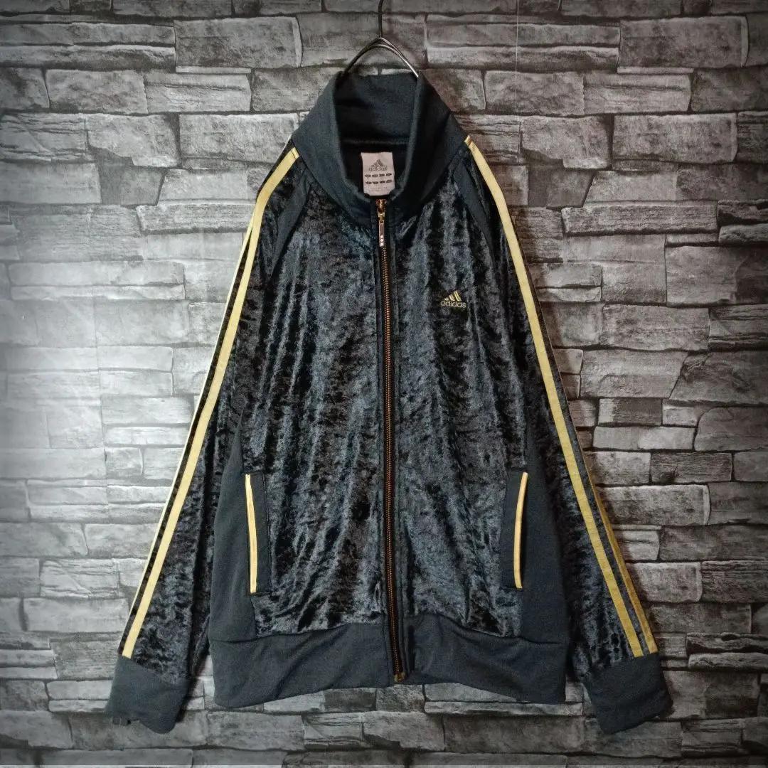 00ｓ☆アディダスベロアジャージ 刺繍ロゴ ハイネック ゴージャス 万国旗タグ