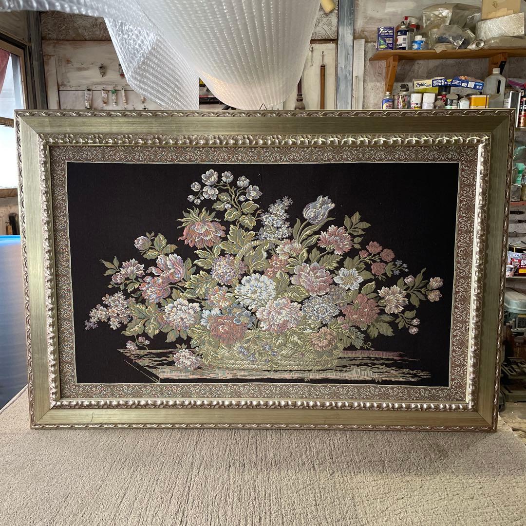 き*ね様 イタリア製 ゴブラン織 花とバスケット タペストリー 絵画 アンティー
