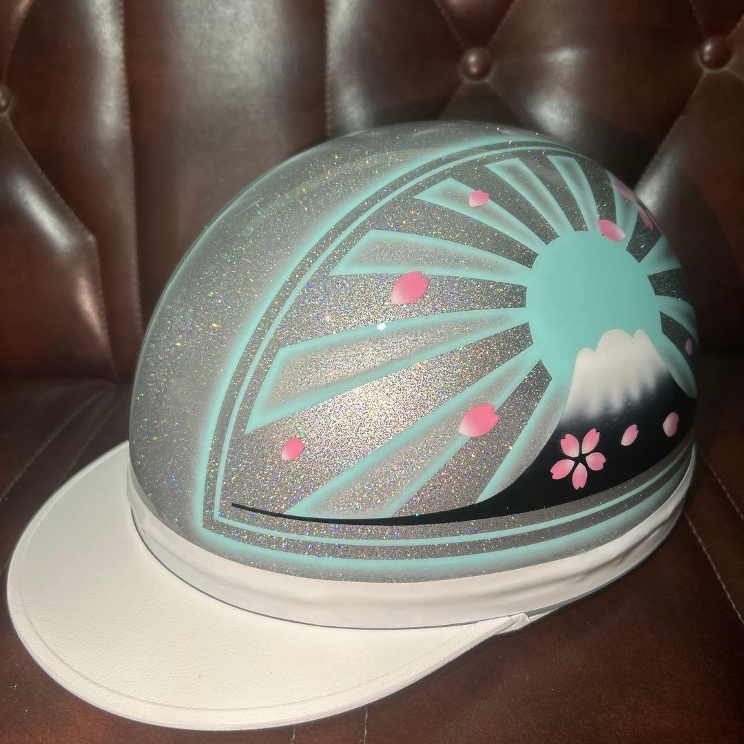 ラメラメ　ティファニーブルー　ぼかし　富士日照　桜　カスタムコルク半　三つボタン