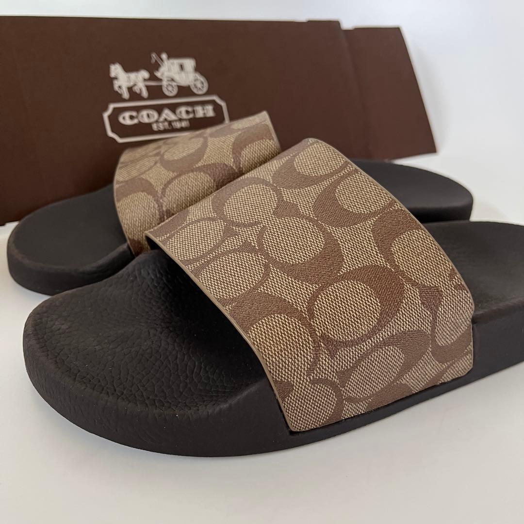 コーチ☆新品☆メンズ シグネチャー スライド サンダル/ カーキ 26cm