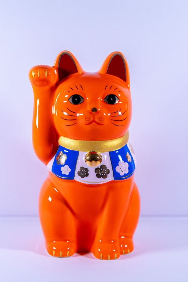新品BEAMS JAPAN × 中外陶園 限定 オレンジ 招き猫 右手 5号