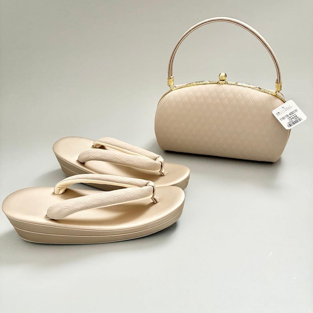 [ベージュ]上品草履バッグセット　フリーサイズ　成人式　卒業式　振袖