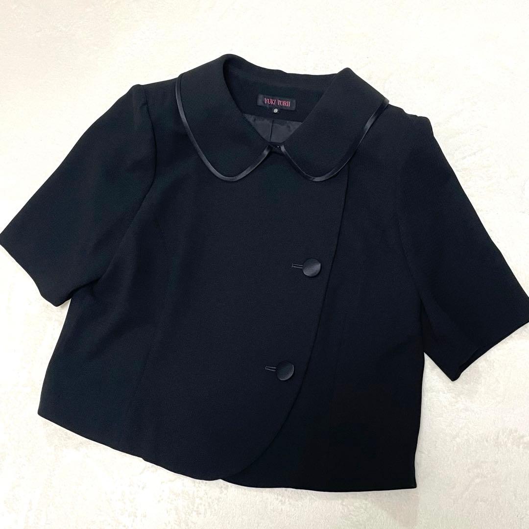 極美品✨ユキトリイ　 シルク混 ブラックフォーマル　ノーカラー　19号