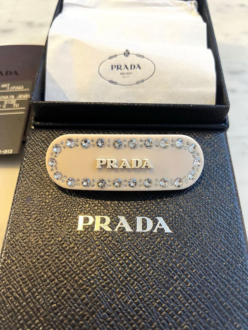 PRADA プラダ プレックス ヘア バレッタ アイボリー ホワイト ストーン