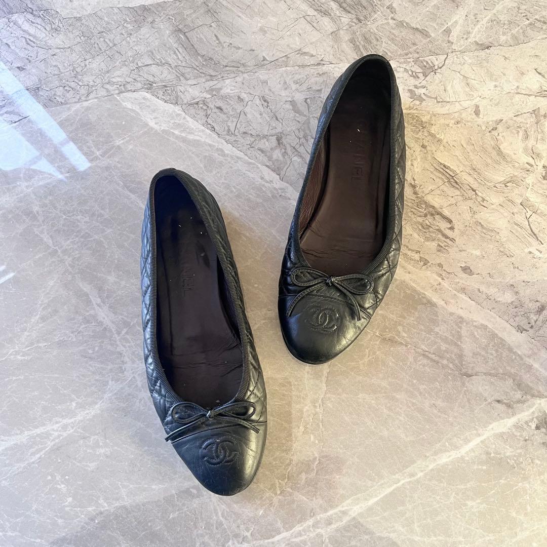 CHANEL シャネル ココマーク マトラッセ レザー フラットパンプス