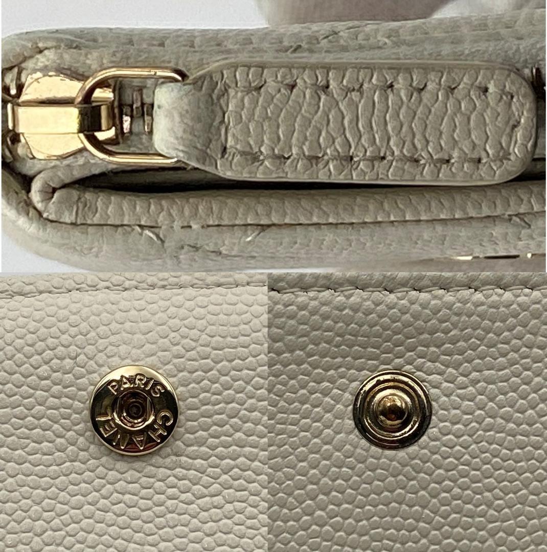 シャネル クラシック ジップケースス マトラッセ キャビアスキン ホワイト