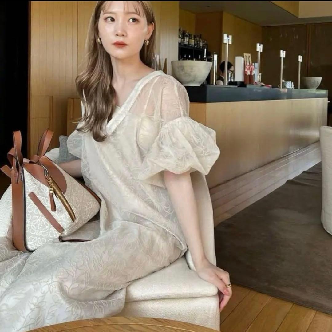 Acka✨️sheer loose one-piece 花柄 アイボリー ロング丈