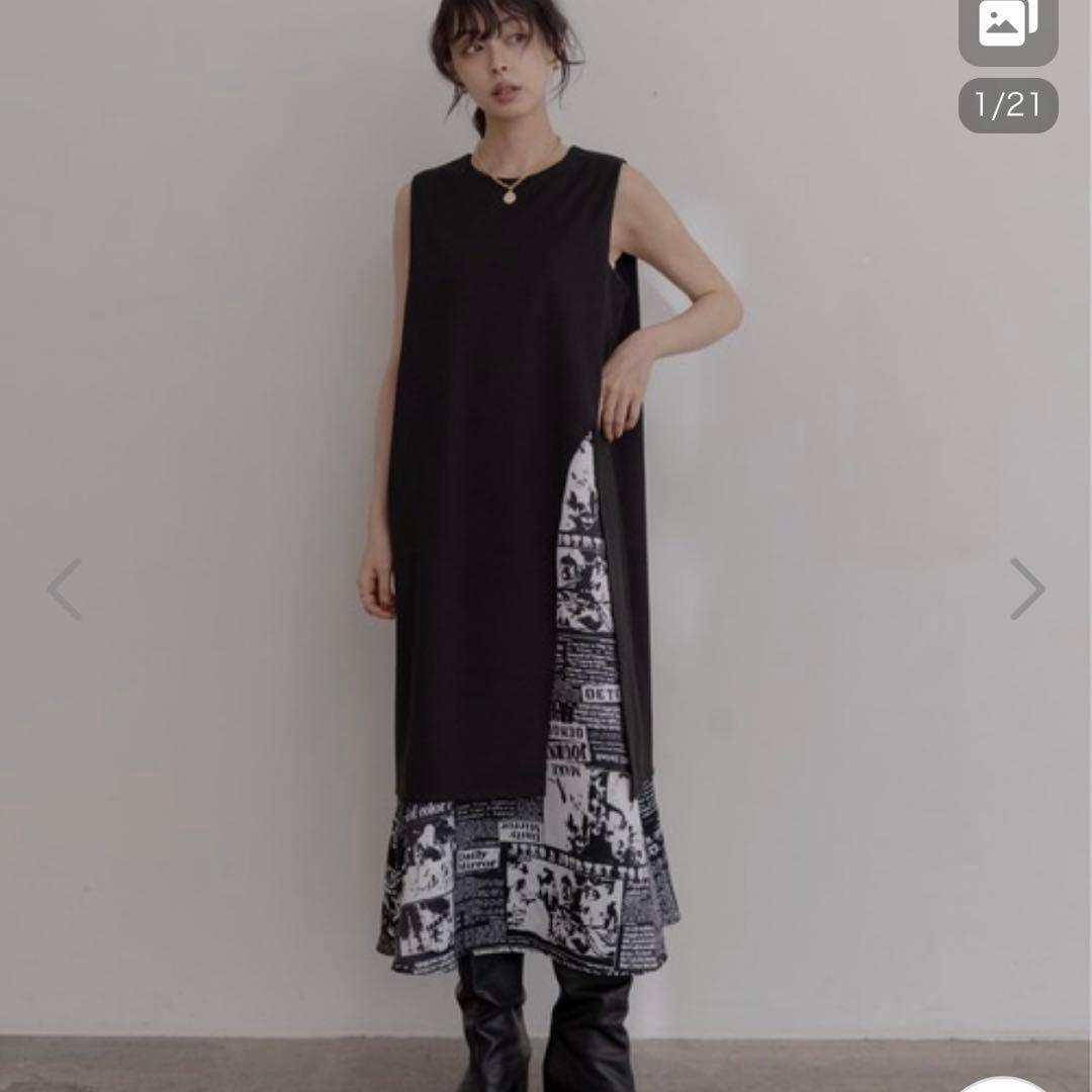 Eimee Law アシンメトリー ニュースペーパー柄ワンピース