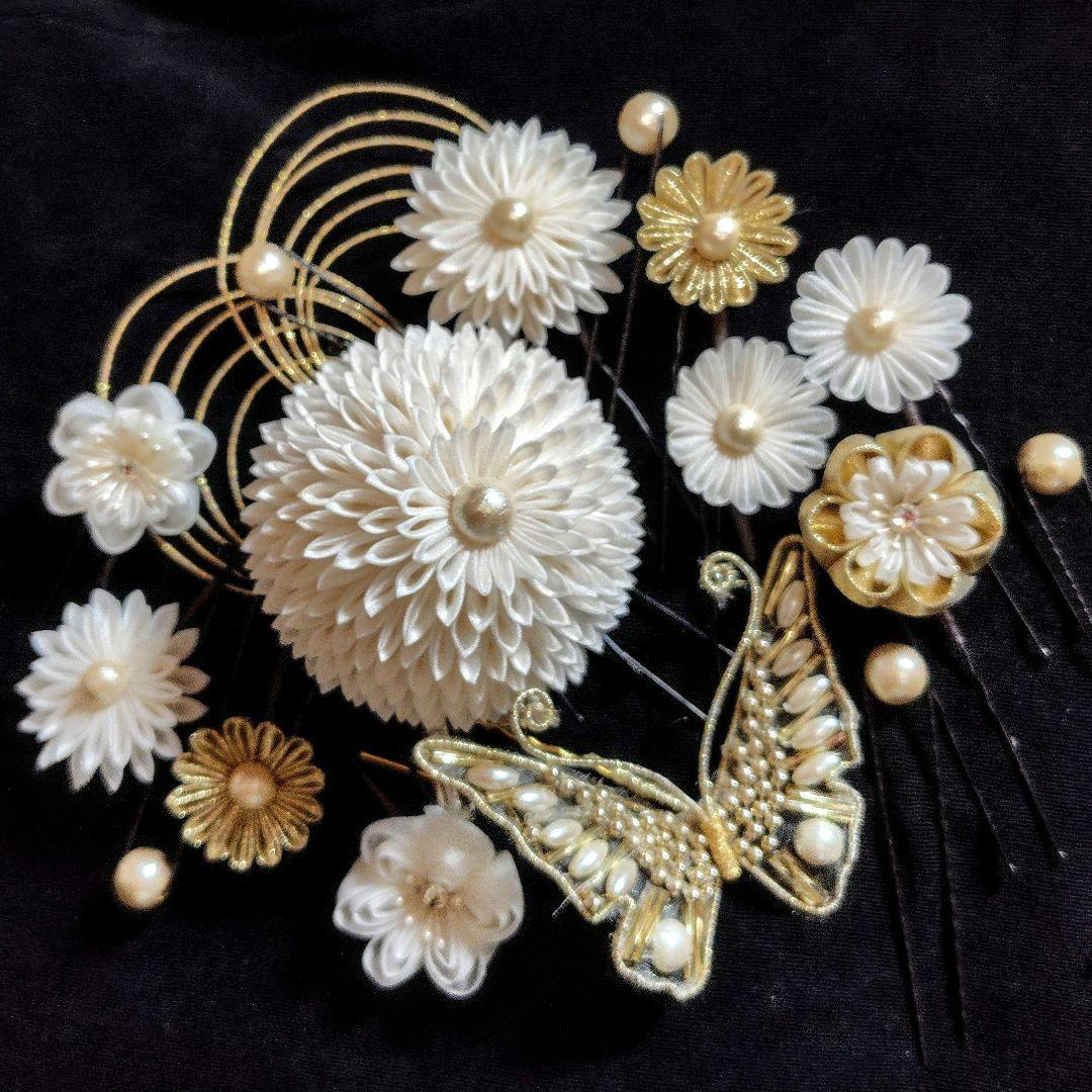 つまみ細工 髪飾り 蝶々 成人式 卒業式 結婚式 七五三