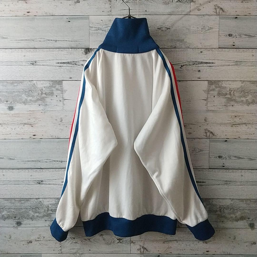80s アディダス 刺繍ロゴ トラックジャケット デサント製 トリコカラー