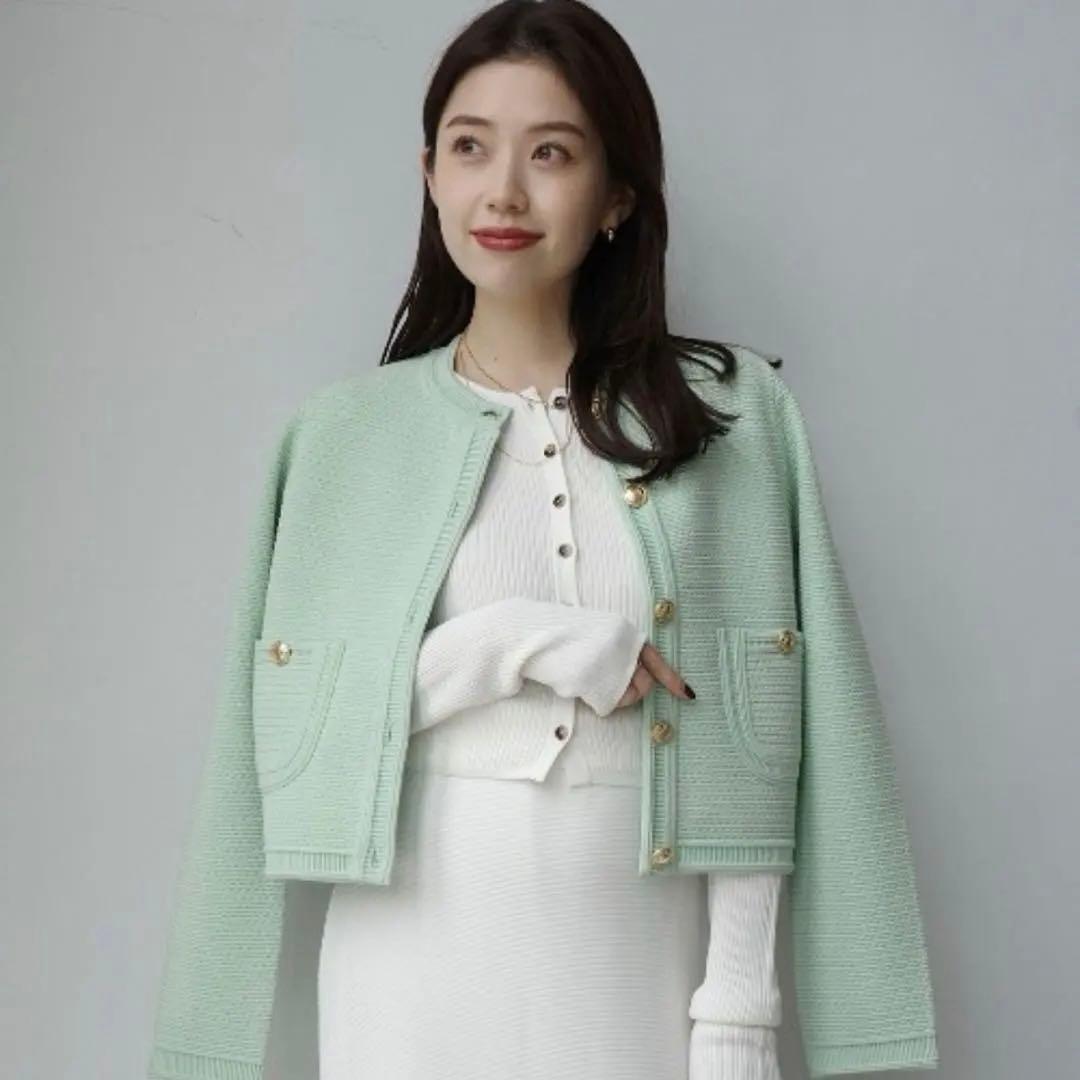 anuans 新品ノーカラーラーベンニットジャケット