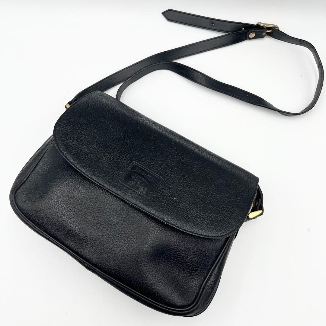 希少✨ バーバリー ショルダーバッグ フラップ ノバチェック レザー 黒 シボ革