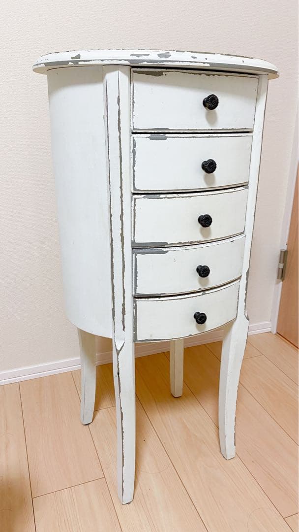 ラウンド型コンソールチェスト ホワイト 5段