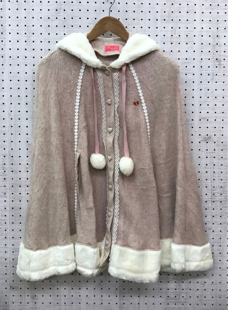 甘ロリ ロリータ　日本製古着　 BABY ポンポンリボン　うさ耳フード　ケープ